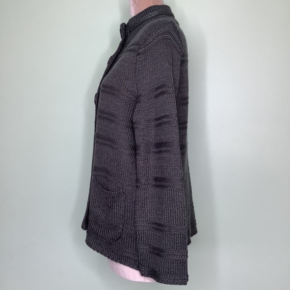 LH Sport Oversized Snap Button Cable Knit Sweater Cardigan Mock Neck Gunmetal - Picture 6 of 12